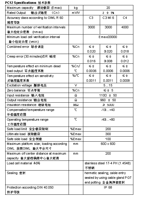 FLINTEC PC12 單點(diǎn)式稱重傳感器技術(shù)參數(shù)圖2